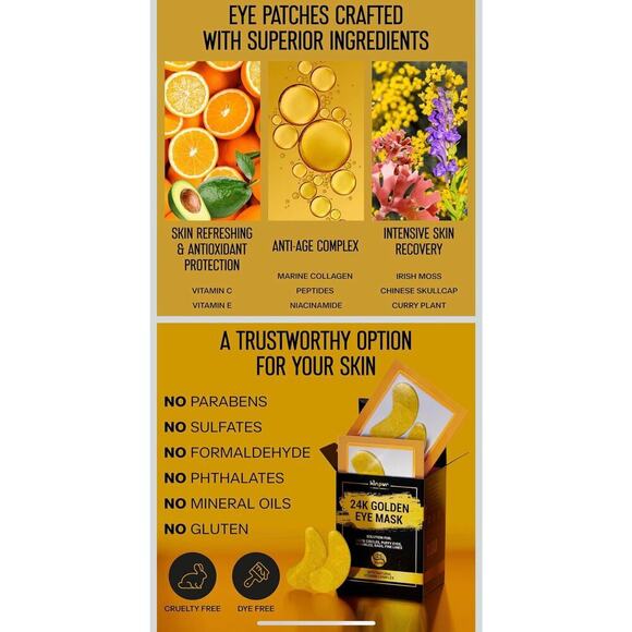 New KINPUR 24k Golden Eye Mask. 25 pairs (brand new never opened) - Picture 3 of 8